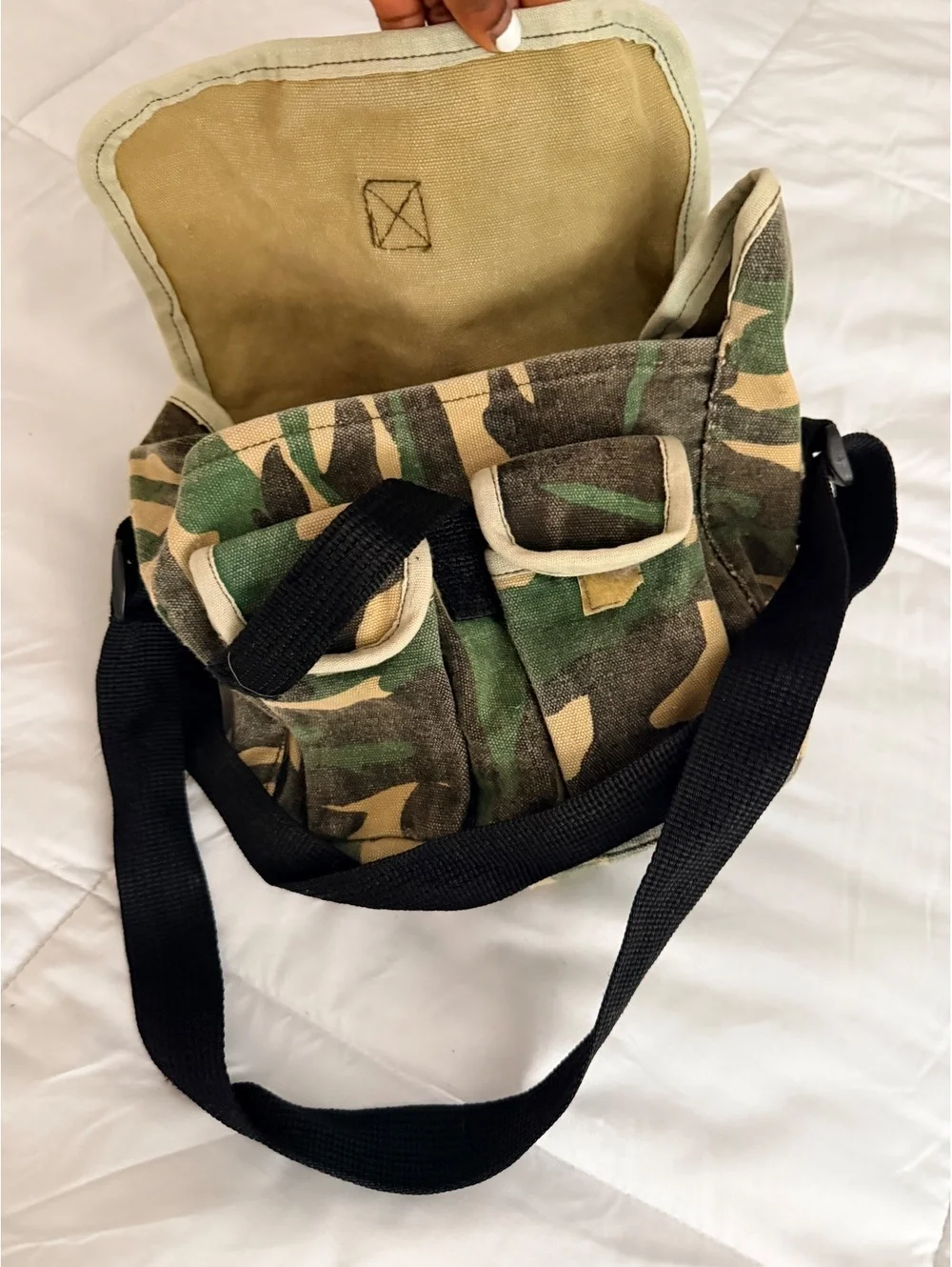 Camouflage Canvas Crossbody Messenger Bag with Adjustable/Un